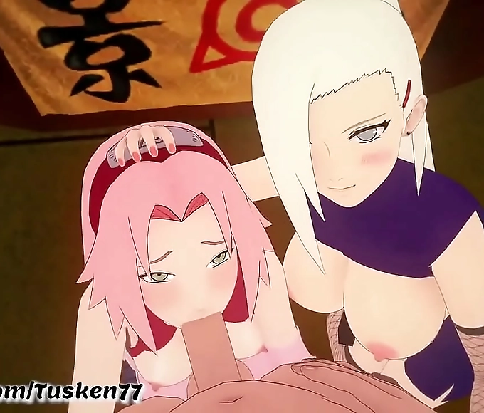 Naruto 3D Hentai: Kunoichi Sluts Ino & Sakura s Erotic Tribute to Their Hero